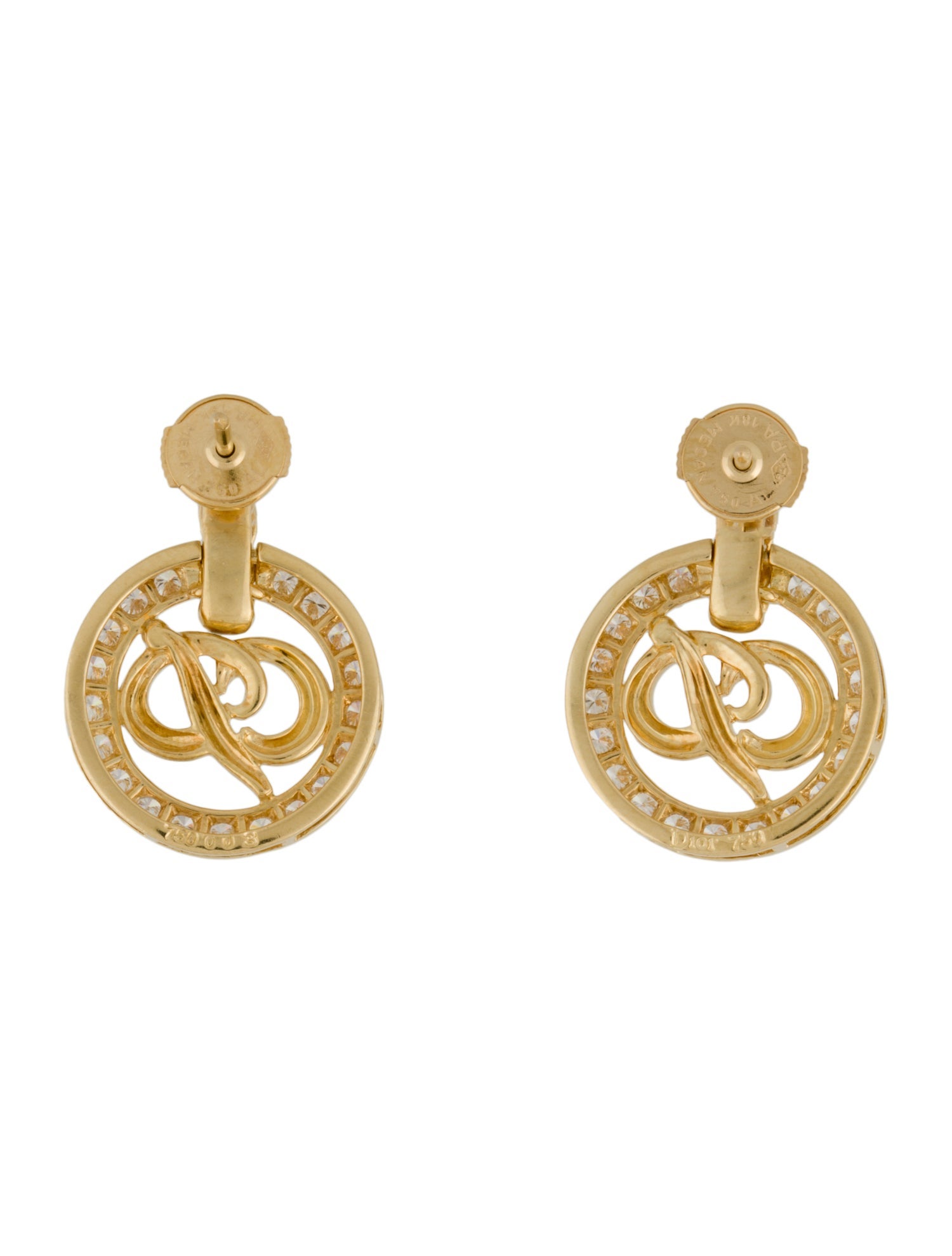 Christian Dior Vintage 18K Diamond 'CD' Drop Earrings